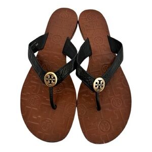 Tory Burch Thora Black Leather Thong Sandals 9